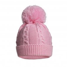 EH800-P: Pink Eco Cable Knit Hat w/Pom Pom (0-12M)